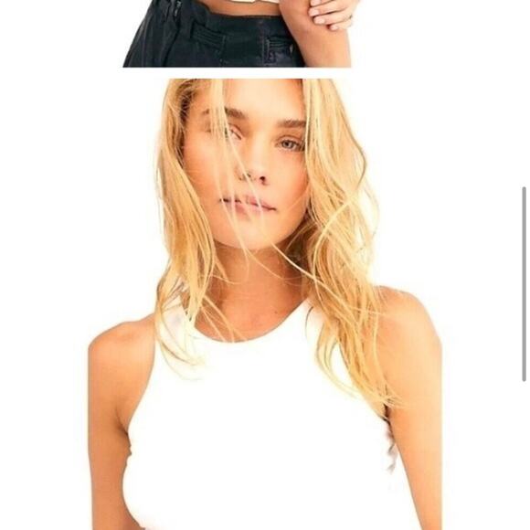 NWOT Free People Intimately High Neck Ribbed Racerback Crop Top White - Picture 5 of 11
